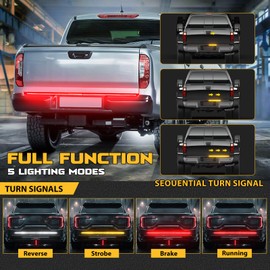 Truck Tailgate Light Bar 60" 3-Row Splicing LED Pickup Light Strip with Brake,Turn Signal,Reverse Light,F150 F250,Dodge Ram 1500,Toyota Tacoma (Aluminum shell-60inch)