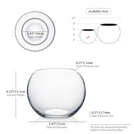 WGV Bowl Glass Vase, Diameter 6", Height 4.5", Open Width 4", (Multiple Sizes Choices) Clear Bubble Planter Terrarium Fish Bowl for Wedding Event Home Decor, 1 Piece (VBW0006A)