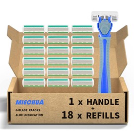 6-Blade Razor, Anti-slip razors for Women Refill Cartridges razors, Reusable Face Cleansing Care Tool, Shave Supplies for Women 18 pcs refills cartridges- blue