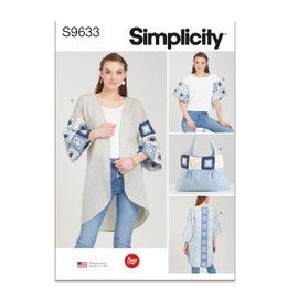 Simplicity SS9633AMisses' Crochet Top, Jacket and Bag Sewing Pattern Kit, Code S9633, Sizes XS-S-M-L-XL, Multicolor