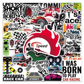 Racing Car Stickers,50 PCS Race Car Vinyl Waterproof Decals for Water Bottles Computer Bicycle Skateboard Luggage Phone Pad Laptop Kids Teens Stickers Pack
