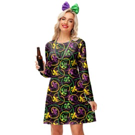 Women's Mardi Gras Outfits Fleur De Lis Fat Tuesday New Orleans Parade Purple Green Gold Dress XL