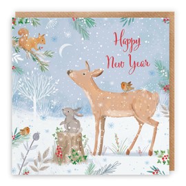 Hunts England - Happy New Year Cute Deer Card For Boys, Girls, Men, Women - Nature's Treasures - For Kids, Children, Adults - Happy Animal Wildlife Card