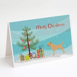 Border Terrier Merry Christmas Tree Greeting Cards and Envelopes Pack of 8