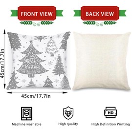 ALINK Pack of 4 Christmas Cushion Covers, Winter Snowflakes, Decorative Christmas Cushion, Linen Christmas Decoration Cushion Cover, 45 x 45 cm, White and Grey