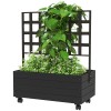 Wooden Elevated Garden Bed with Trellis and Wheels Outdoor Planter
