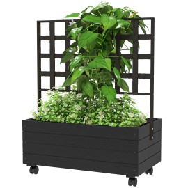 Wooden Elevated Garden Bed with Trellis and Wheels Outdoor Planter for Garden Patio Balcony Garden SuppliesColor: default Color