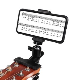 HUIOP Guitar Phone Holder 360 Degree Rotating Guitar Bass Head Phone Holder Guitar Neck Clamp for Electric Guitar Bass Ukulele Suitable for Phone Widths Ranging From 5.5cm-7.5cm