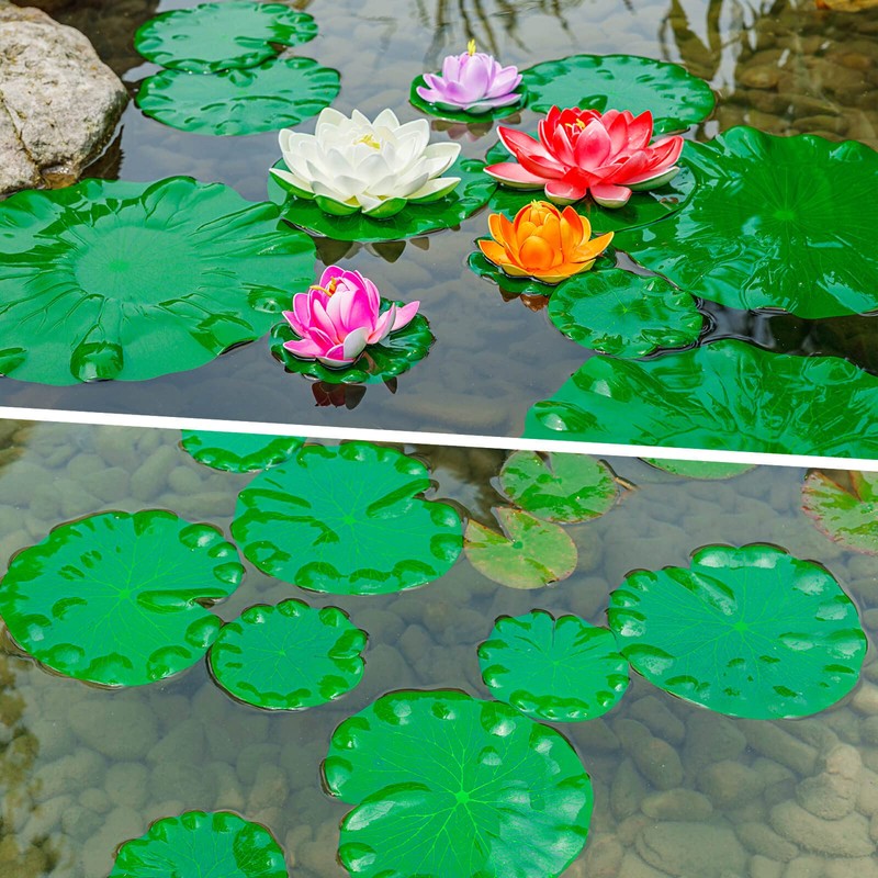 FFNIU 12Pcs Lily Pads for Ponds, Artificial Floating Foam Lotus