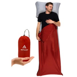 WELL TRAVELED - Forro para saco de dormir, ligera para adultos, para senderismo, mochileros y camping, fácilmente extraíble y lavable, tela suave y sedosa, saco fácil de guardar (rojo (cierre derecha))