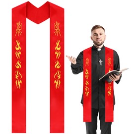 Clergy Stole 110" Priest Stole Pastor Pentecost Embroidery Stole Red Clergy Stole Gold Priest Sash Flame Embroidery Clergy Confirmation Stoles with Descending Dove for Men Pentecost Officiant Stole