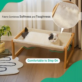 kiplant Elevated Cat Bed, Large Cat Hammock Bed, Bamboo Wood Cat Hammock for Outdoor, 25 X 16.5 Inch Elevated Pet Furniture Suitable for Kitty, Puppy, Rabbit, Bunny and Small Animal