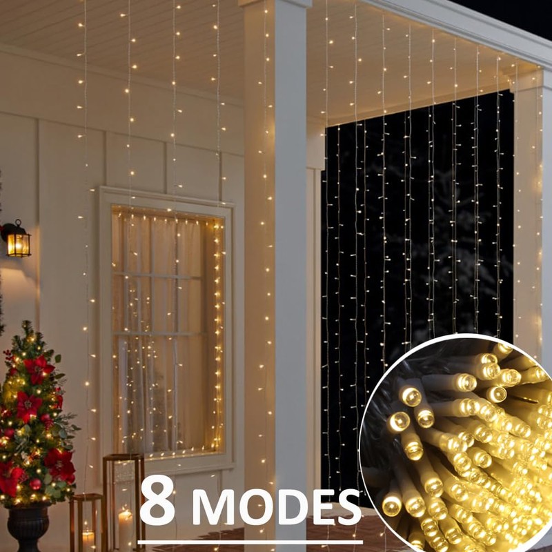 Solhice LED Curtain Lights Outdoor 40ft x10ft, 800 LED Plug