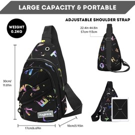 Long Keeper Sling Chest Bag - Crossbody Sling bag for Women Men Waterproof Shoulder Bag Daypack Small Backpack for Travel Hiking Running Sports (Black Colored Letters)