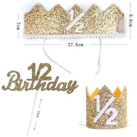 [YUWENW] ハーフバースデー 誕生日 王冠 1個セット 王冠帽子 飾りバースデーハット 誕生日帽子 ケーキ キラキラ ぼうし ケーキ飾り インサートカード おしゃれ かわいい ケーキ挿入カード 半歳 パーティー 記念日 写真 撮影 お祝い お祝い撮影道具 装飾用品 (ゴールド)