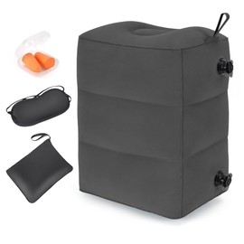 URPRO Inflatable Travel Foot Rest Pillow, Adjustable 3 Layers Height Leg Rest Pillow, Kids Airplane Bed, Adults Travel Essentials on Plane, Trains, Cars, Office, Home (Dark Grey, 1 PC)