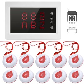 WNKRUN Wireless Caregiver Pager Nursing Pager Calling System Elderly Alarm with 1 Display Receiver and 10 Waterproof Call Buttons for Nursing Home Clinic