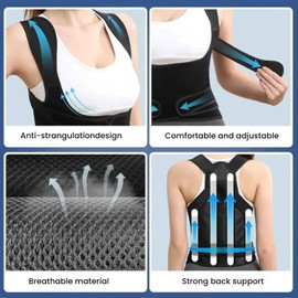 Posture Corrector Back Brace Support, Adjustable Upper Back Straightener, Black (Black, Large)