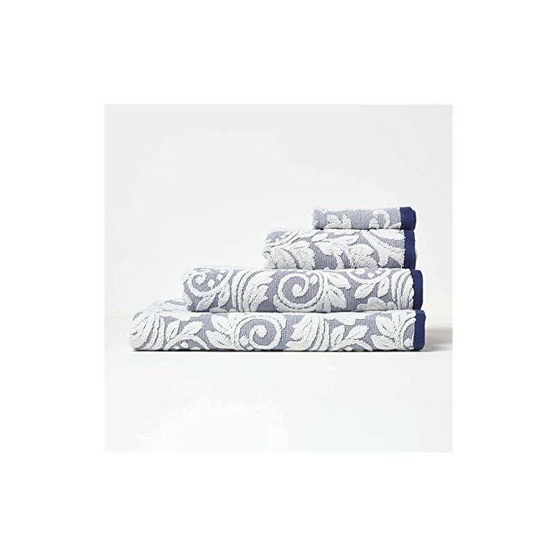 HOMESCAPES Navy Hand Towel 100% Turkish Cotton Patterned Large Towel