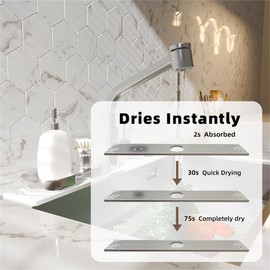 Faucet Mat for Kitchen Sink-24''Water Absorbing Stone Tray for Sink, Super Absorbent, Kitchen Countertop Bathroom Sink Splashback Drying Mat(White,Includes Sandpaper)