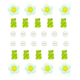 30PCS Gummy Bear Shoe Charms,Daisy Flower Pearl Charms Decoration Shoes Accessories for Women Girls Kids Party Favor Gifts (Green)
