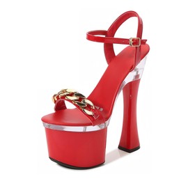 Platform Chunky High Heels (Red and Gold, EU-43=US-10.5)