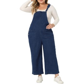 Agnes Orinda Plus Size Denim Bib Overalls for Women Classic Adjustable Straps Pockets Jumpsuit Jeans Pants 4X Dark Blue
