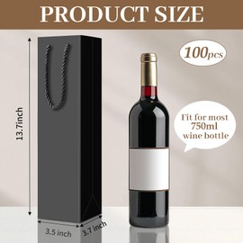 Wine Gift Bag 100 Pack, Brown Wine Bags for Gifts, Reusable Champagne Gift Bag, Kraft Paper Bottle Bags with Handles, WIne Gift Box for Shopping Wedding Birthday Dinner Parties(4.9 x 3.4 x 14.2Inch)