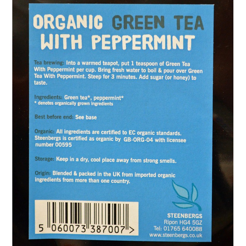 Steenbergs Organic Green Tea with Mint Loose Leaf Tea 250g