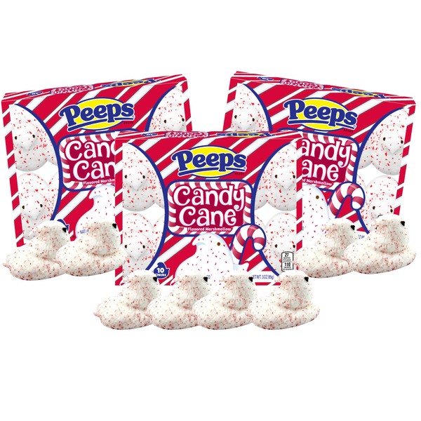 Peeps Candy Cane Sabor Marshmallow Navidad Candy Chicks, 10 unidades, paquete de 3