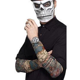 Smiffys Day of the Dead Tattoo Sleeve, Multi-Coloured 2 Pack, Mexican Day of The Dead/Sugar Fancy Dress, Adult Dress Up Cosmetics & Disguises.