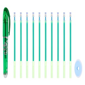 PATIKIL Erasable Gel Pens with 10 Refills & 1 Erasers, 0.5mm Heat Erasable Pens for Fabric Green Ink Fabric Marking Pen for Sewing Quilting Planner Writing