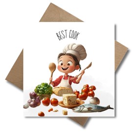 WBdesignz Greeting Card with Envelope - Best Cook Kitchen Lovers Hobby Cooking Card Birthday Card Recognition Food Food Chef Hat Kitchen Thank You Card (Square - 125 x 125 mm)