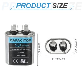 PATIKIL CBB65 Capacitor, 3uF 370-440 VAC 50/60Hz Aluminium CBB65 Air Conditioner Motor Starting Capacitor for HVAC Systems, Air Conditioner, Heat Pump