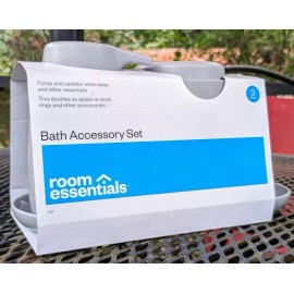 Room Essentials New Room Essentials - 3pc Gray Bath Bundle Set: Soap Tray & Pump & Canister