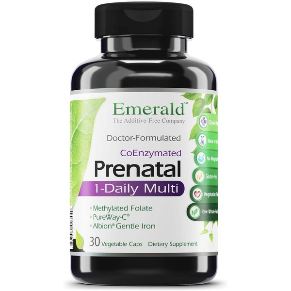 Emerald Labs Prenatal 1-Daily Multi - with Coenzymated B’s, Additional Methylated Folic Acid and Gentle Iron for Pregnant Women - 30 Vegetable Capsules