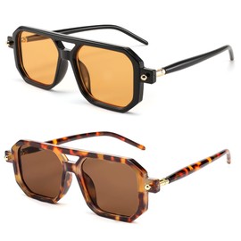 BUTABY Retro Square 70s Flat Aviator Sunglasses Women Men Vintage Trendy Plastic Frame Sun Glasses UV400 Protection Tortoise & Black Orange