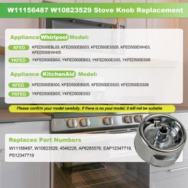 HLZDS W11156487 Stove Knob Replacement, 1 Pack Metal Oven Knob Compatible with Whirlpool KitchenAid Oven Range Control Knob Replaces W10823529 AP6285576 EAP12347719 PS12347719 4546228