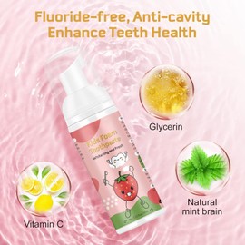 Foam Toothpaste Kids,Toddler Toothpaste with Low Fluoride & Natural Formula to Reduce Plaque, Kids Toothpaste for U Shaped Toothbrush for Children Ages 3 Plus (120 ML, Orange & Strawberry)