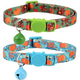 BoomBone 2 Pack Thanksgiving Cat Collar,Safety Puppy Collars Breakaway with Bell