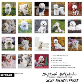 2027 Wall Calendar,Bichon Frise Wall Calendar, 12" x 24" Open,Family Planner Calendar Organizer with Bichon Frise dog Images, for Dogs Lovers