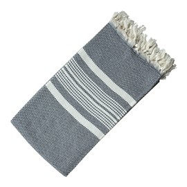 Dandelion - Herringbone Pattern - 100% Naturally-Dyed Cotton Turkish Towel Peshtemal - 71x39 Inches - Black