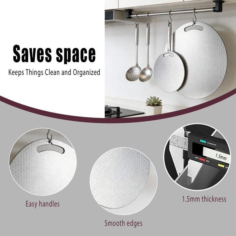Versatile Cutting Boards for Kitchen,Stainless Steel Cutting Boards 2-Piece Set,Round