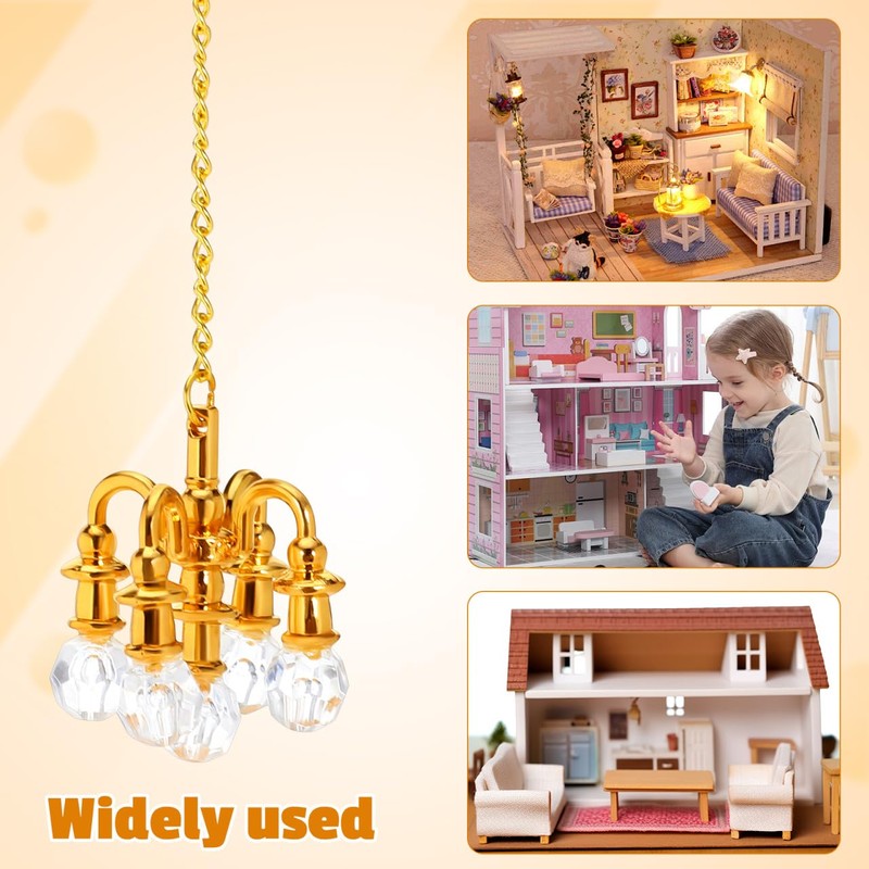 Zerodeko Mini Chandelier 2-Pack Dollhouse Ceiling Lights Hanging Lamp Accessories