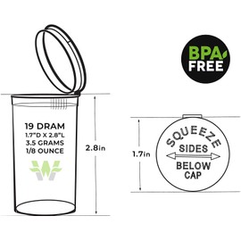 W Gallery 50 Black Vials - 19 DRAM Pop Top Bottle - Airtight Smell Proof Containers - Medical Grade Plastic Prescription Bottles for Pill Herb Flower Supplement, Bulk Pack, Not Glass Jars