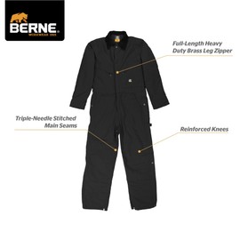 Berne Men's Heritage Duck Insulated Coverall, 6X-Large Short, Black