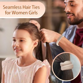 Bessrung 100 PCS Seamless Nylon Hair Ties, No Damage Elastics Hair Ties for Women Girls, Soft Stretchy Ponytail Holders for Thin Thick Hair, Snag-Free Hair Bands (Beige Color)