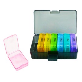Weekly Pill Box Mini Storage Box, 7 Days Pill Case with Shell,Multi-Functional Clear Plastic Storage Containers Cute Travel Pill Organizer Case Portable for Pocket Purse Briefcase (Rainbow)