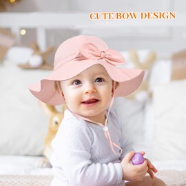 Baby Girl Sun Hat Summer Foldable Beach Hats with UPF50+ Sun Protection Wide Brim Toddler Bucket Hat Cap 6-24Months Pink