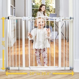InnoTruth 29-39.6" Baby Gate for Stairs, Auto Close Both Sides Dog Gate with One-Hand Opening, 30" Tall Safety Gates for Pets, Hallways, Bedrooms, Wall Pressure Mount No Drill, White